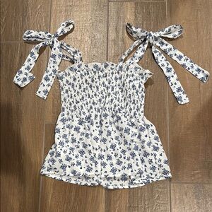 Floral Blue and White Women's Top